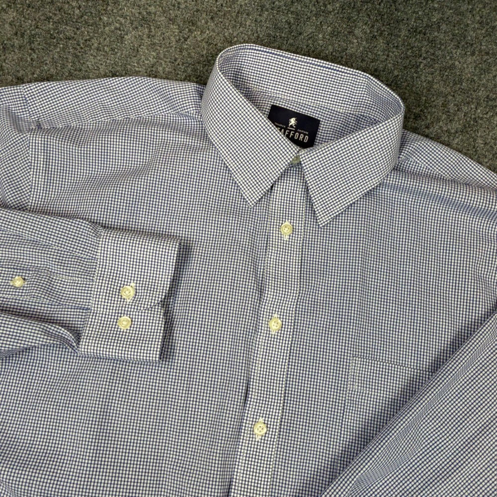 Stafford Travel Performance Super Shirt Mens 17 32-33 Blue Gingham Regular Fit
